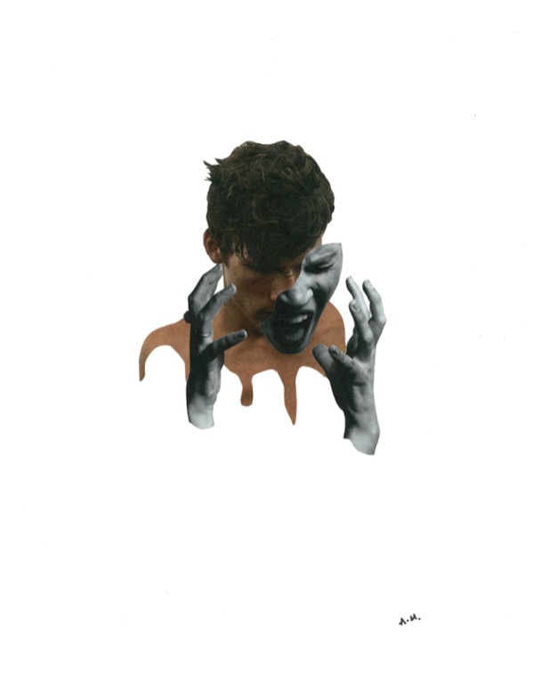 calm face in color screaming in black and white